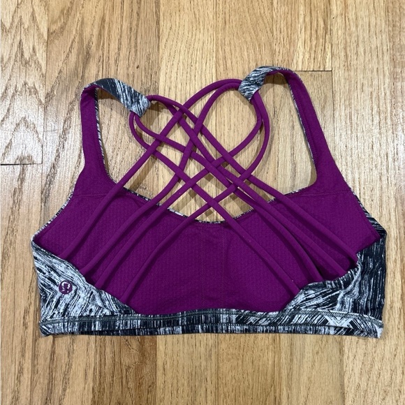 Lululemon Free to Be Sports Bra Gray/Black Purple Strappy Back Size 6 - Picture 5 of 7